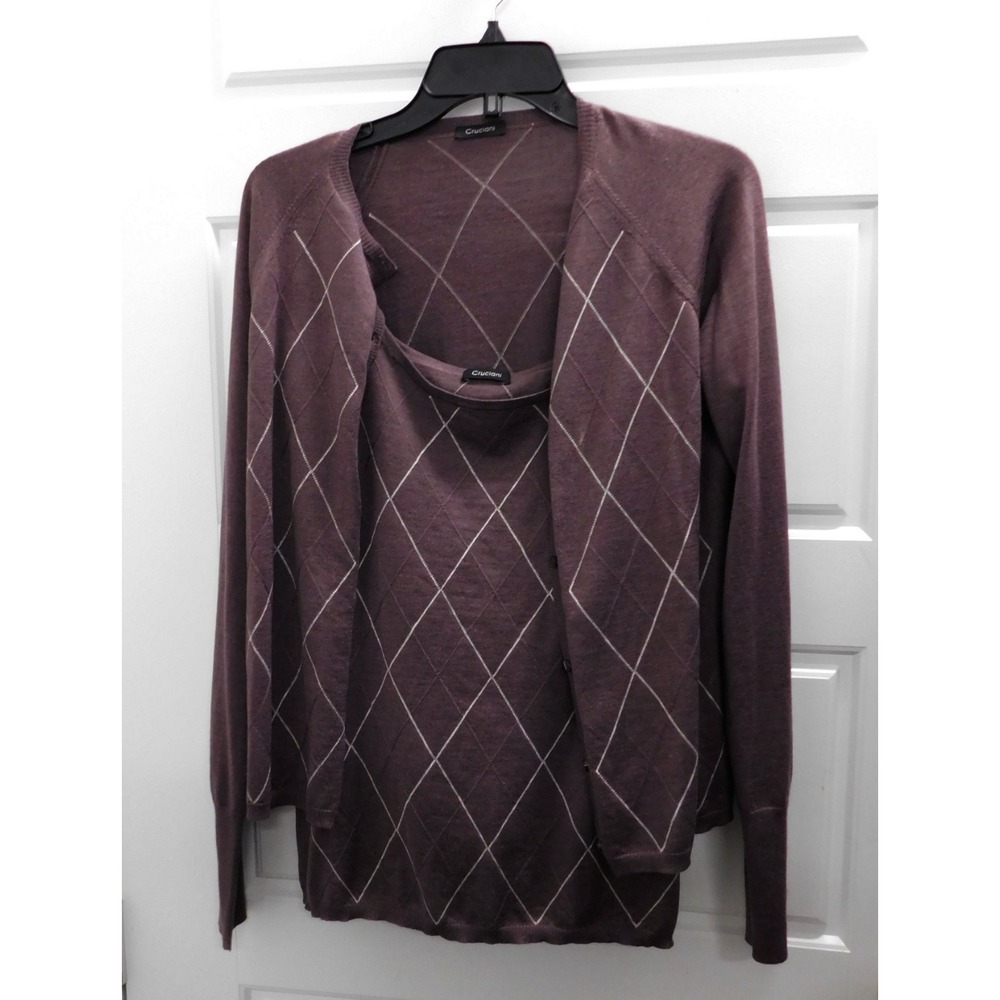 Cruciani Cashmere Silk Purple Diamond Pattern Twinset $900rt sz 46